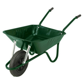 Easiload Heavy-Duty Green Wheelbarrow, 85L/150kg Capacity, Galvanised Metal Pan, Solid Wheel