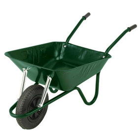 Easiload Heavy-Duty Green Wheelbarrow With 150kg/85l Capacity, Galvanised Metal Pan, Puncture-Proof Wheel, Anti-Slip Handles