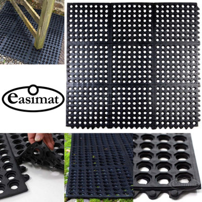 Easimat Interlocking Rubber Mat w Holes Anti Fatigue Non Slip Wet