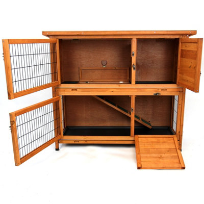 Easipet Wooden Rabbit Hutch/Guinea Pig Ferret 4ft Two Tier Wood Pet House Shelter