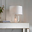 Eastcombe Clear Ribbed Glass with Bubbles a Vintage White Faux Silk Shade Modern Classic Style 2 Light Table Light