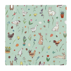 Easter Animals Large Square Glass Worktop Protector - Easter Gift - Smooth Kitchen Chopping Board with Non-Slip Feet