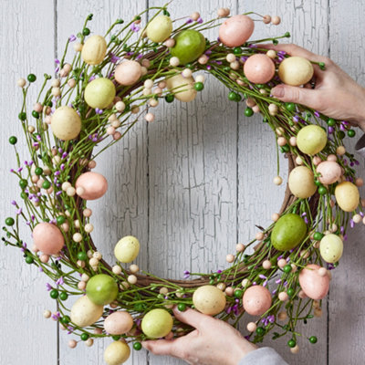Easter Egg Wreath Pink Floral Decorative Front Door  Wreath Spring Home Garden Porch Décor - 46cm