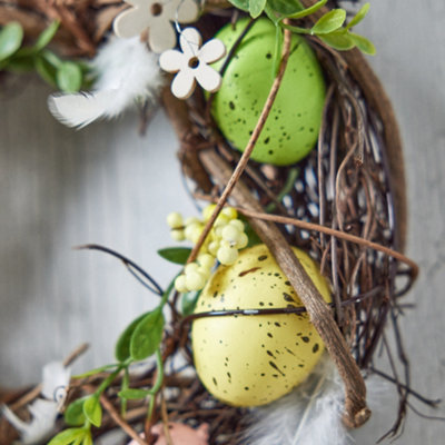 Easter Egg Wreath Wicker Style Front Door Wreath Decoration Wall Porch Door Decoration - 24cm - 3