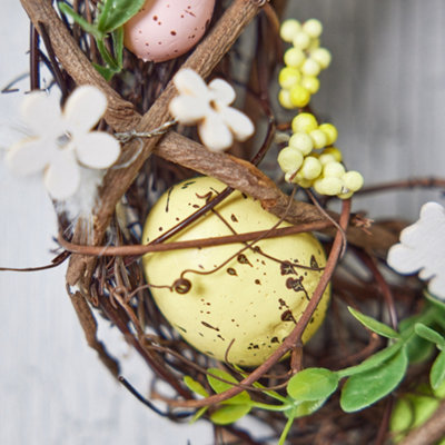 Easter Egg Wreath Wicker Style Front Door Wreath Decoration Wall Porch Door Decoration - 24cm - 4