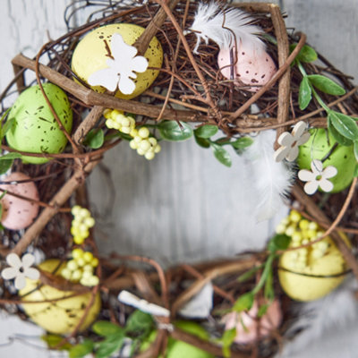 Easter Egg Wreath Wicker Style Front Door Wreath Spring Decoration Wall Porch Door Decoration - 24cm