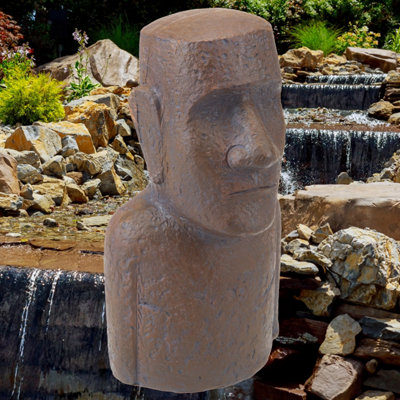 Easter Island Bronze Bust Head 12" Zen Garden Ornament