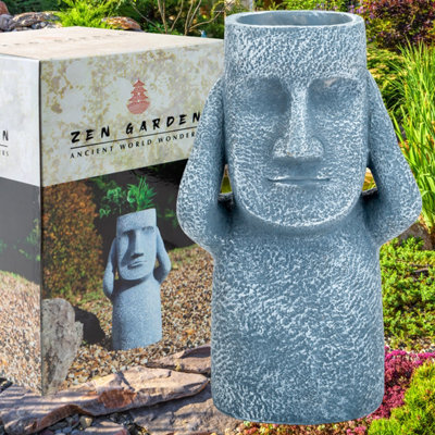 Easter Island Proverb Planter - Hear No Evil - 12" Zen Garden Ornament