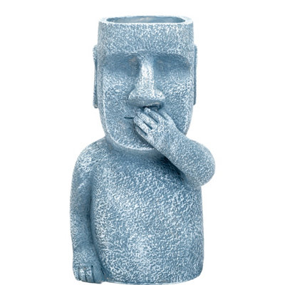 Easter Island Quiet Planter - Speak No Evil - 12 Inch Zen Garden Ornament