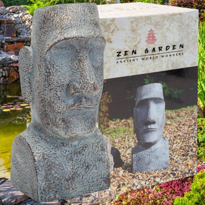 Easter Island Stone Bust Head 12" Zen Garden Ornament