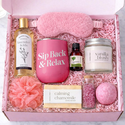 Easter Luxury Spa Bath Gift Set Wine Tumbler Candle Silk Mask Bath