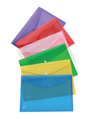 Eastlight A4 Plastic Popper Wallet,Transparent Assorted Colours Pack of 24