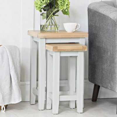 Easton Fully Assembled Oak with Oak Veneer Nest of 2 Tables Grey