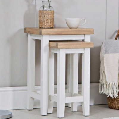 Easton Fully Assembled Oak with Oak Veneer Nest of 2 Tables White
