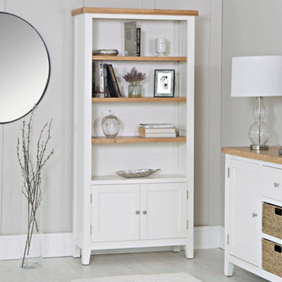 Easton Fully Assembled Solid Wood with Oak Veneer 2 Door Large Wide Bookcase White