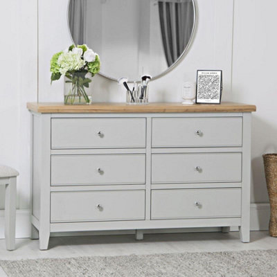 Easton Fully Assembled Solid Wood with Oak Veneer 6 Drawer Chest Grey