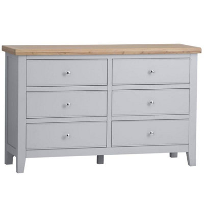 Easton Fully Assembled Solid Wood with Oak Veneer 6 Drawer Chest Grey