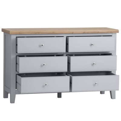 Easton Fully Assembled Solid Wood with Oak Veneer 6 Drawer Chest Grey