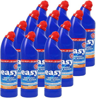 Easy 24 Hr Thick Toilet Bleach Cleaner 750ml x 12 Pack - Kills 99.9% Bacteria