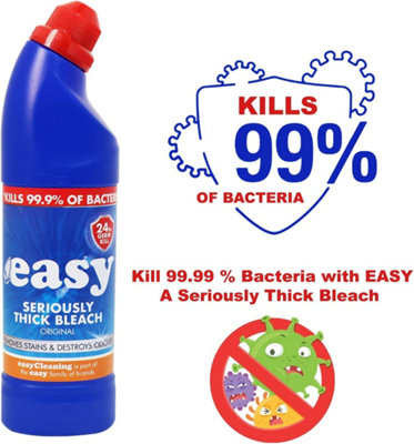 Easy 24 Hr Thick Toilet Bleach Cleaner 750ml x 12 Pack - Kills 99.9% Bacteria
