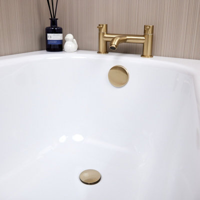Easy Clean Push Button Pop Up Bath Waste & Overflow Brushed Brass Finish