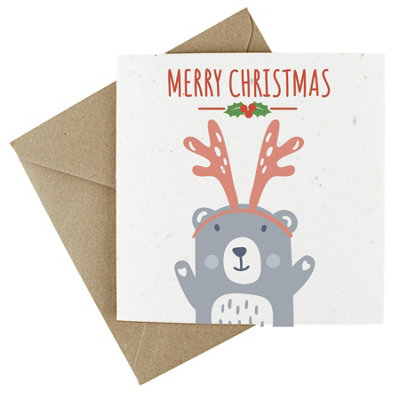 Easy Eco Wildflower Christmas Bear Cards - Eco-friendly and Plantable - Pack of 10