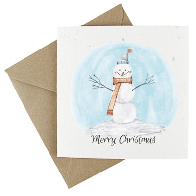 Easy Eco Wildflower Snowman Merry Christmas Cards - Eco-friendly /plantable - Pack of 10