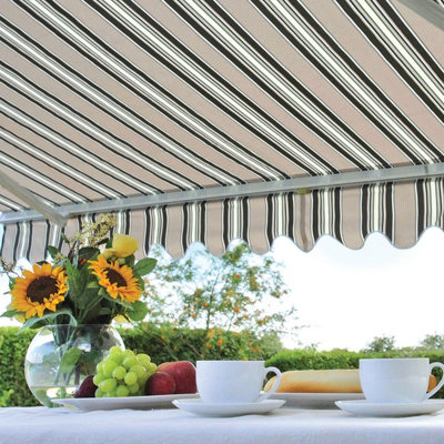 Easy Fit Deluxe 3m x 2m Ascot Patio Garden Awning, 280g Green and Beige Stripped