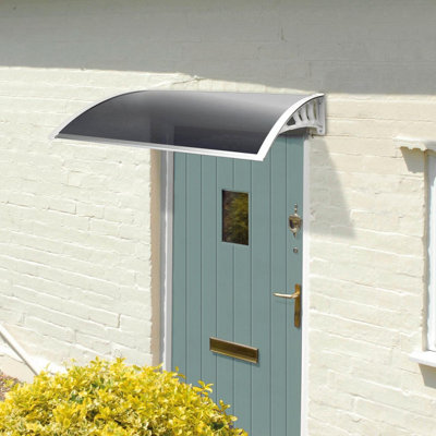 Easy Fit Door Canopy - Durable Weather & UV Resistant 1.6mm Polycarbonate Outdoor Awning Cover Shelter - White Frame, W100 x 60cm