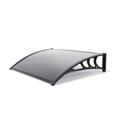 Easy Fit Door Canopy - Durable Weather & UV Resistant 3mm Polycarbonate Outdoor Awning Cover Shelter - Black Frame, W120 x 80cm
