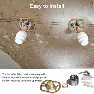 Easy Fix Brackets Fittings Kit With Chrome Round Pipe Collars for Bar Shower Valves - 4