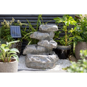 Easy Fountain Cascading Rocks Self-Contained Solar Powered Garden Fountain incl LEDs - L 47 cm x W 46 cm x H 53 cm