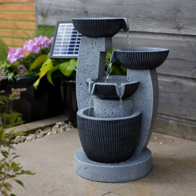 Easy Fountain Greek Columns Solar With Battery Backup Garden Feature incl LEDs - L 21 cm x W 22 cm x H 50 cm