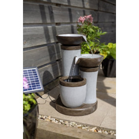 Easy Fountain Trio Pillars Grey Solar With Battery Backup incl LEDs - L 32 cm x W 36 cm x H 53 cm