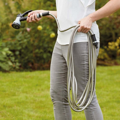 Easy Hose Stainless Steel Garden Water Hosepipe Rust Proof & Tangle Free with Hand Held Spray Nozzle (100ft)