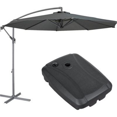 Easy Open 3m Banana Parasol Grey & 60L Wheeled Base - Garden Dining Umbrella Set