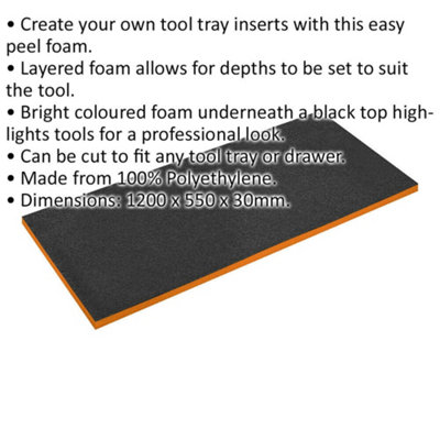 Easy Peel Shadow Foam Toolbox Insert - 1200 x 550 x 30mm - Orange