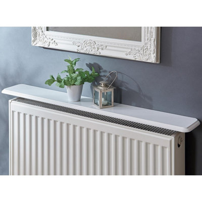 Easy to Fit Radiator Shelf - Wood Effect MDF Shelving for Living or Dining Room, Kitchen, Hallway, Bedroom - Satin White, L61cm