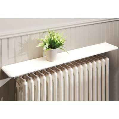 Easy to Fit Radiator Shelf - Wood Effect MDF Shelving for Living or Dining Room, Kitchen, Hallway, Bedroom - Satin White, L61cm
