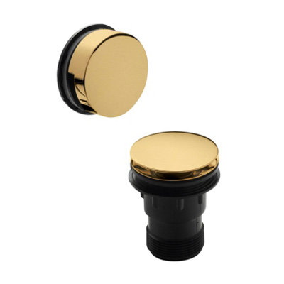 Easyclean Click Clack Push Button & Minimalist Overflow Bath Waste for Baths up to 13mm Thick - Brushed Brass