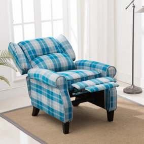 Eaton Wing Back Fireside Check Fabric Recliner Armchair Sofa Chair Reclining Cinema (Blue)