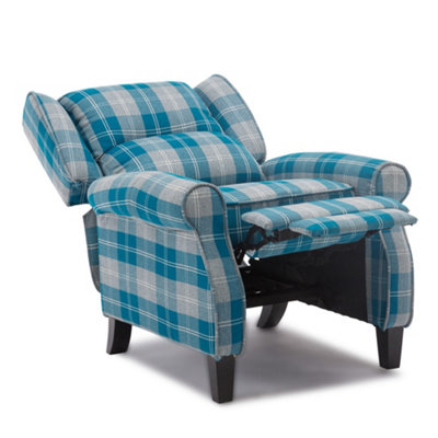 Eaton Wing Back Fireside Check Fabric Recliner Armchair Sofa Chair Reclining Cinema (Blue)