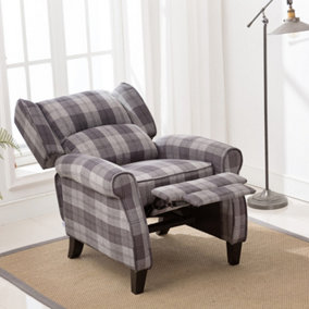 EATON WING BACK FIRESIDE CHECK FABRIC RECLINER ARMCHAIR SOFA CHAIR RECLINING CINEMA (Charcoal)