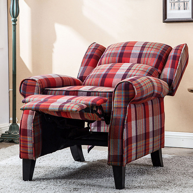 Eaton Wing Back Fireside Check Fabric Recliner Armchair Sofa Chair Reclining Cinema Red Diy At B Q