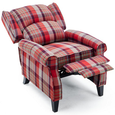 EATON WING BACK FIRESIDE CHECK FABRIC RECLINER ARMCHAIR SOFA CHAIR