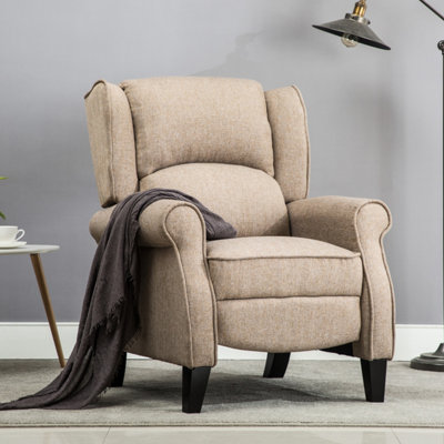 Eaton Wing Back Fireside Herringbone Fabric Recliner Armchair Sofa Chair Reclining Cinema (Herringbone Beige)