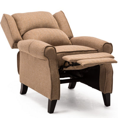 Eaton Wing Back Fireside Herringbone Fabric Recliner Armchair Sofa Chair Reclining Cinema (Herringbone Beige)