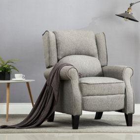 Eaton Wing Back Fireside Herringbone Fabric Recliner Armchair Sofa Chair Reclining Cinema (Herringbone Grey)