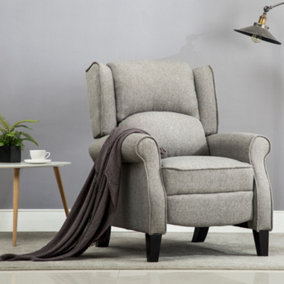 EATON WING BACK FIRESIDE HERRINGBONE FABRIC RECLINER ARMCHAIR SOFA CHAIR RECLINING CINEMA (Herringbone Grey)