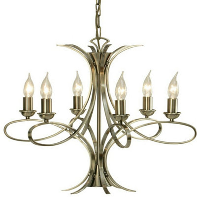 Eaves Hanging Ceiling Pendant Chandelier 6 Lamp Brushed Brass Curved Arm Light